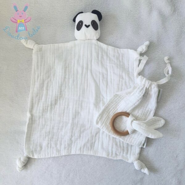 Doudou plat Panda blanc noir tissu VERTBAUDET