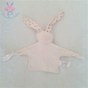 Doudou plat Lapin coton rose pâle fleurs + sac PETIT BATEAU