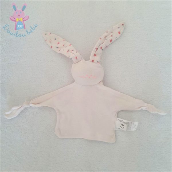 Doudou plat Lapin coton rose pâle fleurs + sac PETIT BATEAU – Image 2