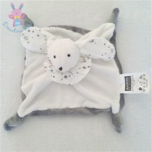 Doudou plat Lapin blanc gris étoiles collerette MAISONS DU MONDE