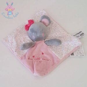 Doudou plat Souris “mon petit amour” rose gris PAT & RIPATON LA HALLE