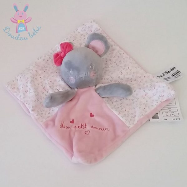 Doudou plat Souris rose Mon petit amour PAT & RIPATON