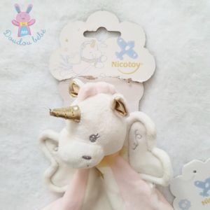 Doudou plat Licorne rose blanc doré étoiles NICOTOY