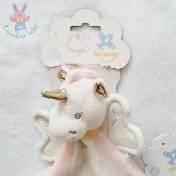 Doudou plat Licorne bleu blanc doré étoiles or NICOTOY – Image 2