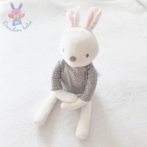 Doudou Lapin blanc pull gris pois blanc OBAIBI OKAIDI