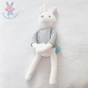 Doudou Lapin blanc pull gris pois blanc OBAIBI OKAIDI