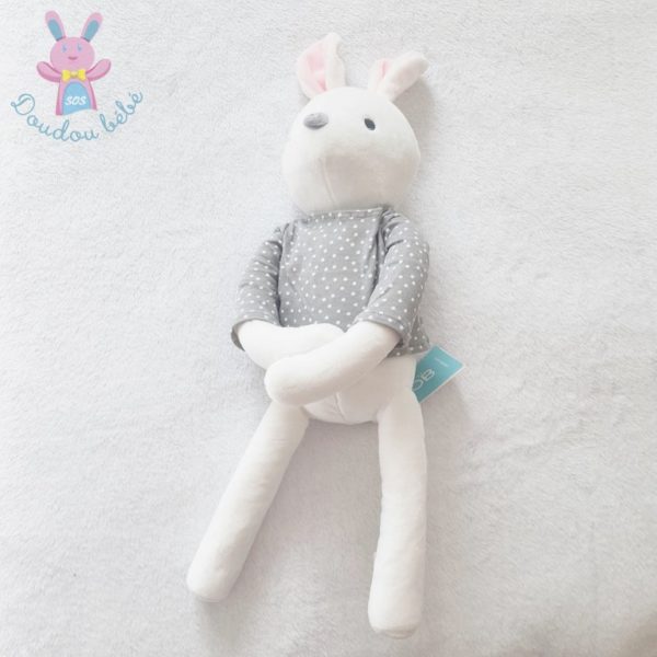 Doudou Lapin blanc pull gris pois blanc OBAIBI OKAIDI – Image 2