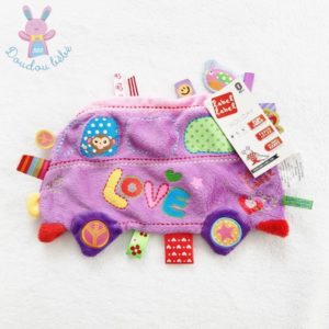 Doudou plat Bus Love violet multicolore étiquettes LABEL LABEL