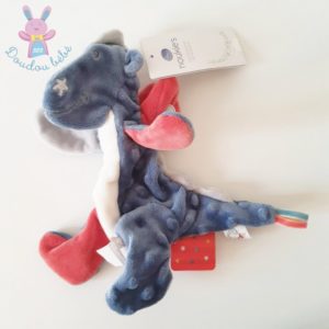 Doudou plat Dragon Victor bleu blanc rouge papier froissé NOUKIE’S