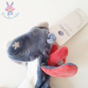 Doudou plat Dragon Victor bleu blanc rouge papier froissé NOUKIE’S