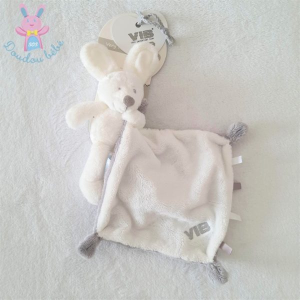 Doudou Lapin mouchoir blanc gris VIB