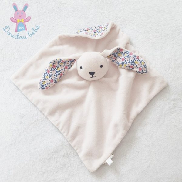 Doudou plat Lapin blanc fleurs BOUT'CHOU