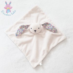 Doudou plat Lapin blanc fleurs colorées BOUT’CHOU