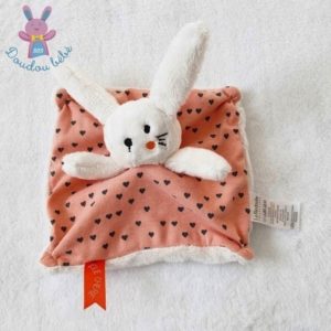 Doudou plat Lapin blanc rose cœurs jolie chérie REDOUTE