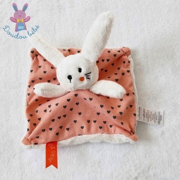 Doudou plat Lapin blanc rose cœurs LA REDOUTE