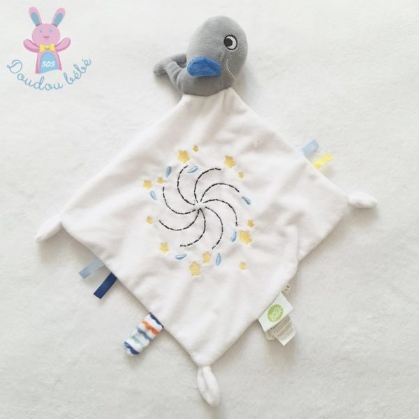 Doudou Baleine mouchoir blanc gris BABY CALIN