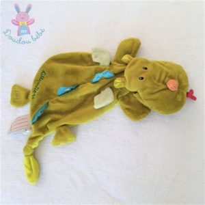 Doudou plat Dragon Walter marionnette vert bleu LILLIPUTIENS