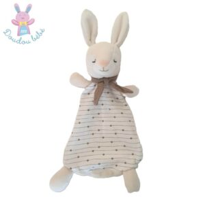 Doudou plat Lapin blanc beige étoiles écharpe marron H&M