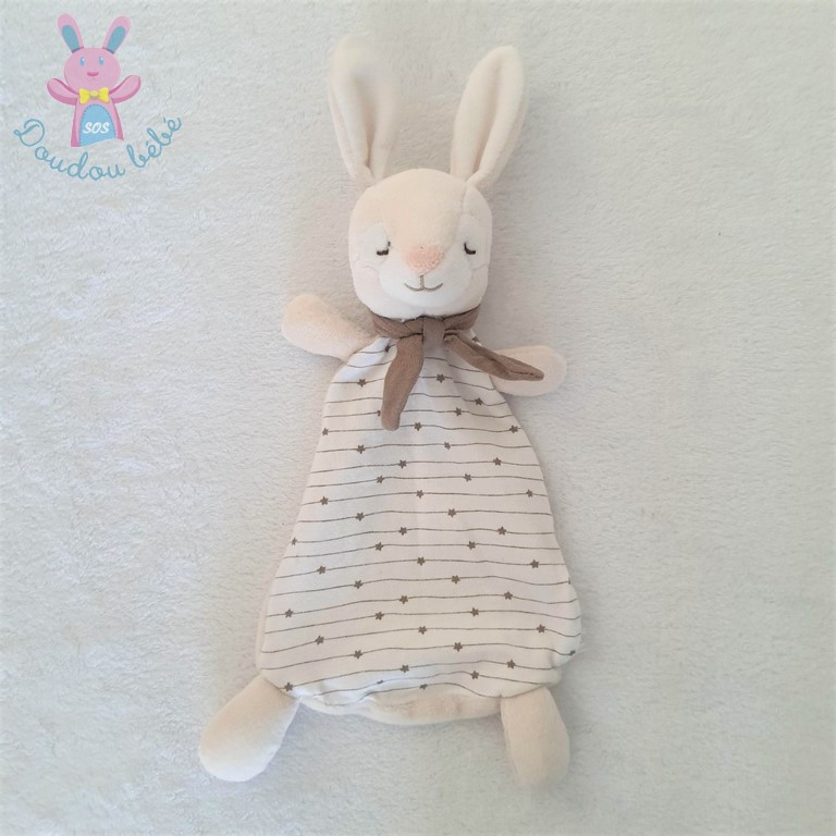 Doudou plat lapin blanc beige gris étoile UN REVE DE BEBE