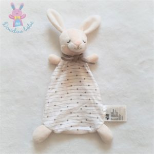 Doudou plat Lapin blanc beige étoiles écharpe marron H&M