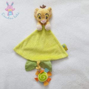 Doudou plat Roi Lion Simba vert jaune soleil DISNEY