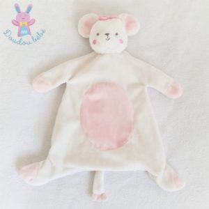 Grand doudou Souris plat rose et blanc avec rond KIMBALOO