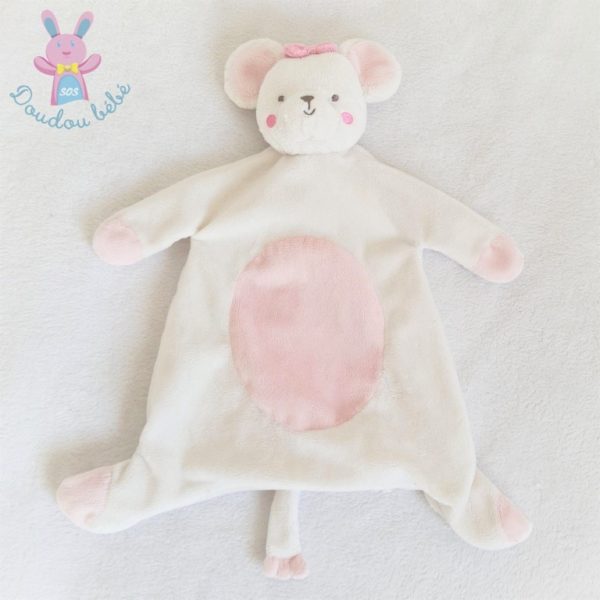 Doudou plat Souris rose blanc KIMBALOO