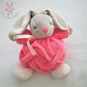 Doudou Lapin boule plume rose gris KALOO