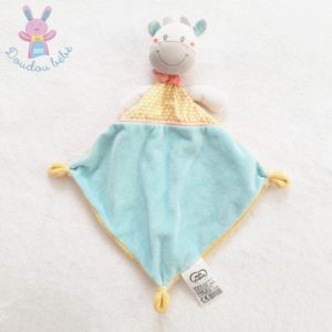 Doudou plat Vache bleu blanc jaune triangles MOTS D’ENFANTS