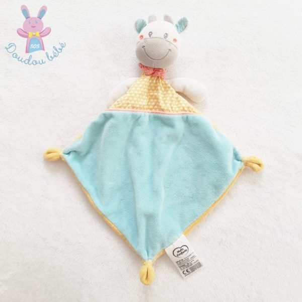 Doudou plat Vache bleu jaune MOTS D'ENFANTS