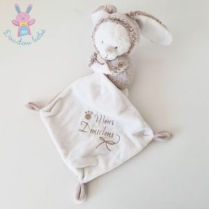 Mon doudou Ours déguisé en Lapin mouchoir beige chiné blanc NICOTOY