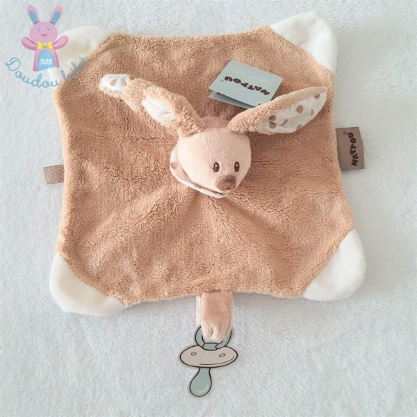 Doudou plat Lapin Cappuccino beige blanc NATTOU