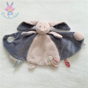 Doudou plat lapin Wapi bleu beige blanc NOUKIE’S