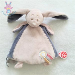 Doudou plat lapin Wapi bleu beige blanc NOUKIE’S