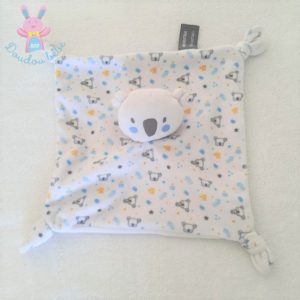 Doudou plat Koala Ours blanc bleu petits motifs ORCHESTRA