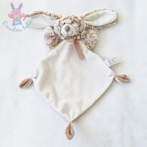 Doudou plat Lapin fourrure beige chiné velours blanc écru TEX