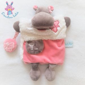 Doudou marionnette Hippopotame Zoé douillettes rose blanc BABY NAT