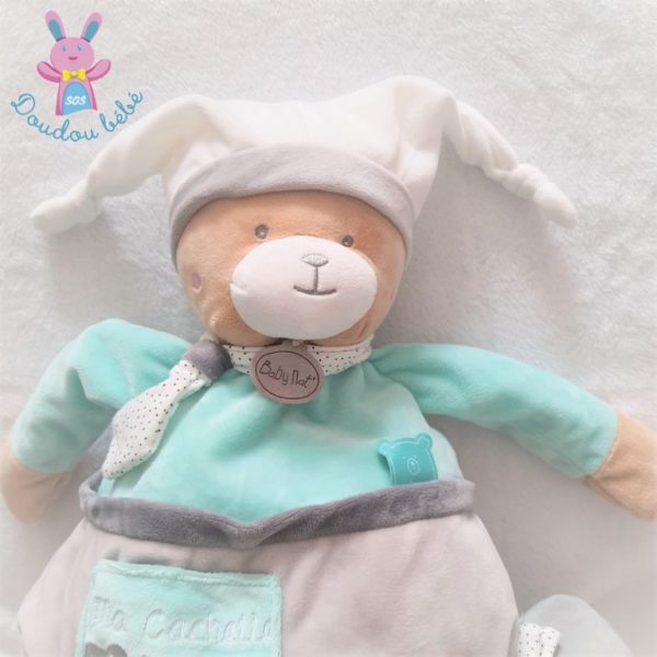 Doudou Ours Ma cachette range-pyjama gris vert blanc BABY NAT – Image 2