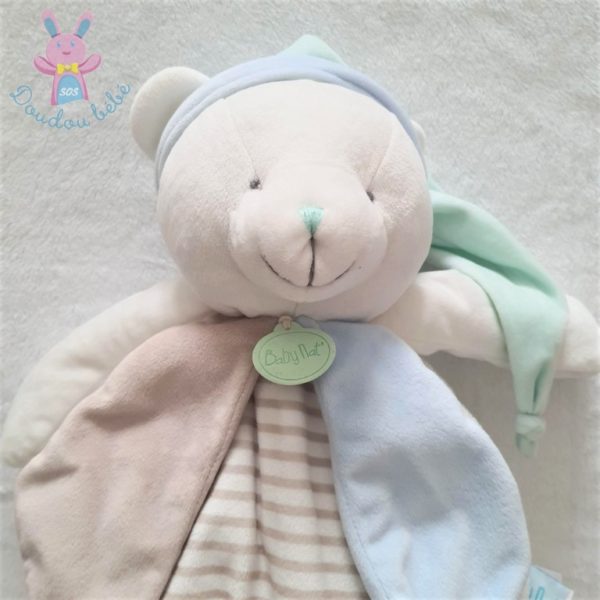 Doudou Ours range-pyjama Layette bleu blanc vert BABY NAT – Image 2