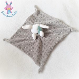 Doudou plat Lapin cocard bleu gris blanc SIPLEC LECLERC