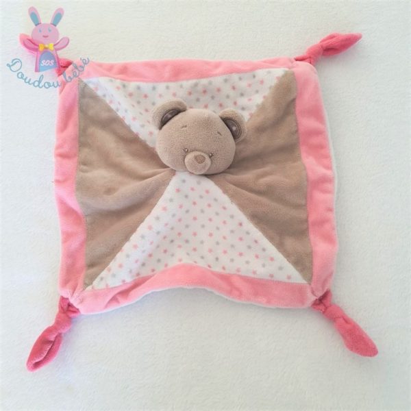 Doudou plat Ours rose beige étoiles PAT & RIPATON