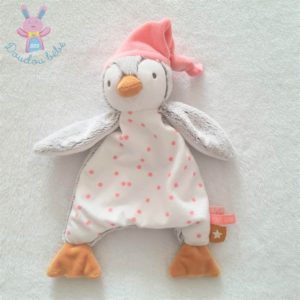 Doudou plat Pingouin gris rose blanc TAPE A L'OEIL