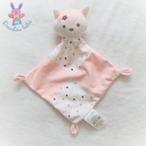 Doudou plat Renard rose blanc fleurs MES PETIT CAILLOUX