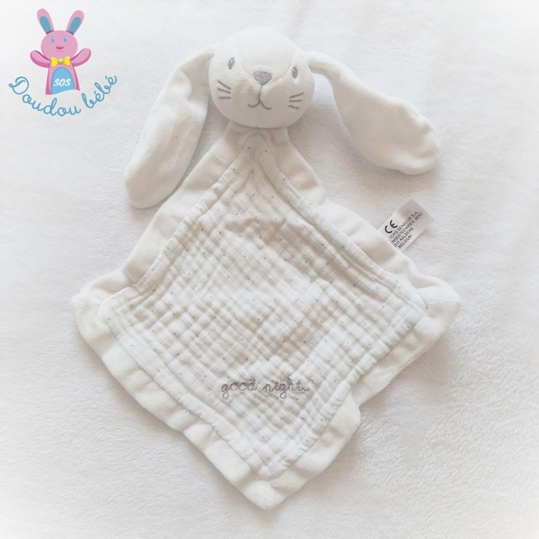 Doudou Plat Lapin Blanc Lange Good Night Etoiles Simba Kiabi