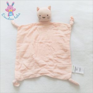 Doudou plat Chat lange coton rose + Anneau + Sac VERTBAUDET