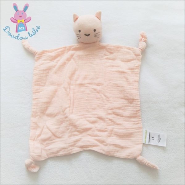 Doudou plat Chat lange coton rose + Anneau + Sac VERTBAUDET – Image 2
