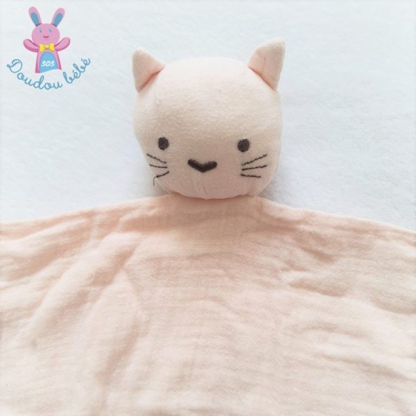 Doudou plat Chat lange coton rose + Anneau + Sac VERTBAUDET – Image 3