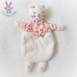 Doudou plat mon petit chat blanc fleurs SERGENT MAJOR