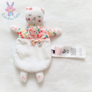 Doudou plat Mon petit Chat blanc fleurs cerises SERGENT MAJOR