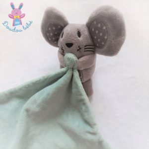 Doudou Souris grelot gris avec mouchoir vert ZEEMAN